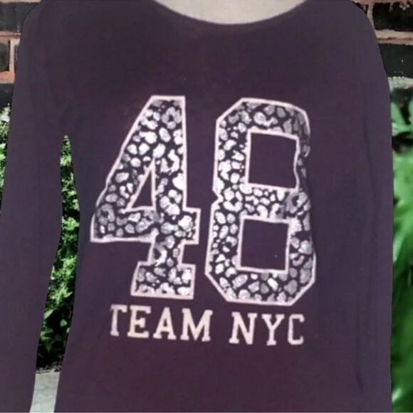 H&M Y2K Sweater Red Animal Print ‘Team NYC 48’ Semi Sheer Sparkling Size M EUC - Picture 10 of 16